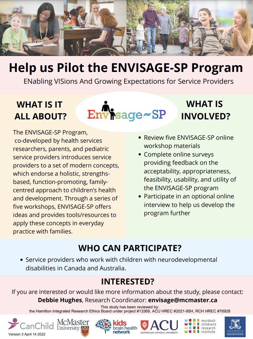 If you are a service provider in Canada or Australia working with children with disabilities, please consider participating in our study. Feel free to share this info with your network @canchild_ca @McMasterU