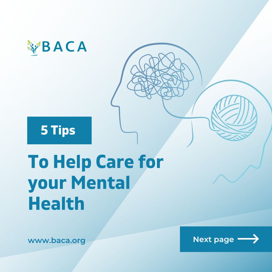 BACA4kids's tweet photo. Starting to feel like your #mentalhealth is declining? Here are five easy #tips to follow to help care for your #mentalhealth and care for yourself! https://t.co/8TMmLw9AmX