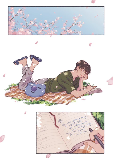 Spending an afternoon scribbling thoughts under falling cherry blossoms.

My soft little piece for @soupzine ft. poem by @reallynotjin 