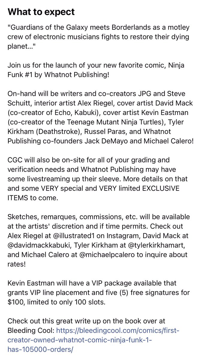 BREAKING: #KevinEastman (co-creator of #TeenageMutantNinjaTurtles) AND #TylerKirkham (cover artist extraordinaire on books like Deathstroke) to join Ninja Funk #1 1st Day Release Event on November 2nd at #ComicsToonsNToys!

Is this real life? #NinjaFunk #DavidMack #ComicsTnT