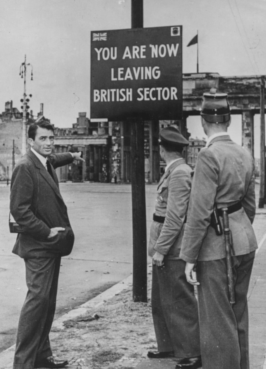 Gregory Peck on location in Berlin during production of Night People (1954)