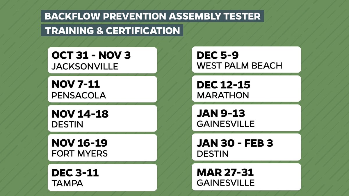 TreeoCenter's tweet photo. This five day course provides guidelines for acceptable practices for testing and annual inspection of #backflow prevention assemblies used in #CrossConnectionControl programs. https://t.co/YYbzPmVWNG https://t.co/Mw9uvxXY9I