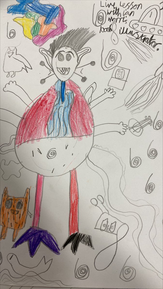Read4eva's tweet photo. What an amazing Every Word Tells a Story virtual event today with @TomReadWilson & @IanMorris_22 170 schools & over 6,000 children took part. @HOSMPrimary children had such fun & sent me fab drawings they did as part of the session @QuartoKids @AuthorsAloudUK #inspiredtoread https://t.co/SjZLknTCIQ