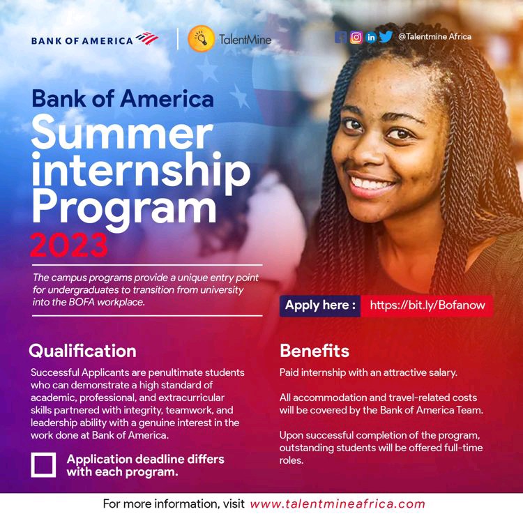 Bank of America Summer Internship Program bit.ly/Bofanow