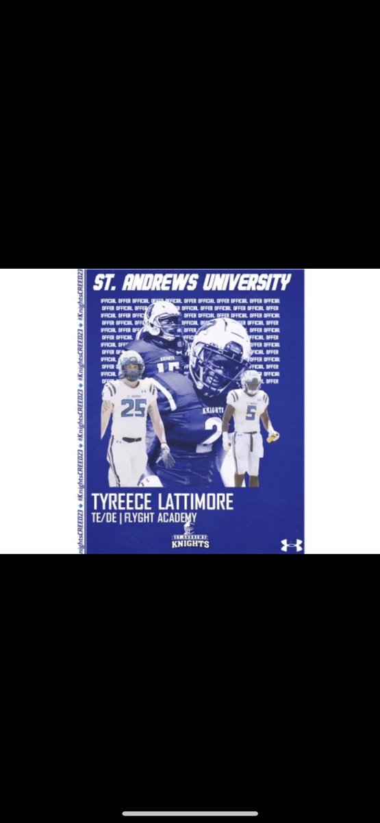 Tyreecelattimo1's tweet photo. Blessed🙏 to receive my first offer from Saint Andrews University💙.
@PostGradRecruit @Coach_Black7 
@CoachShanefelt https://t.co/vJ2lqrLea1