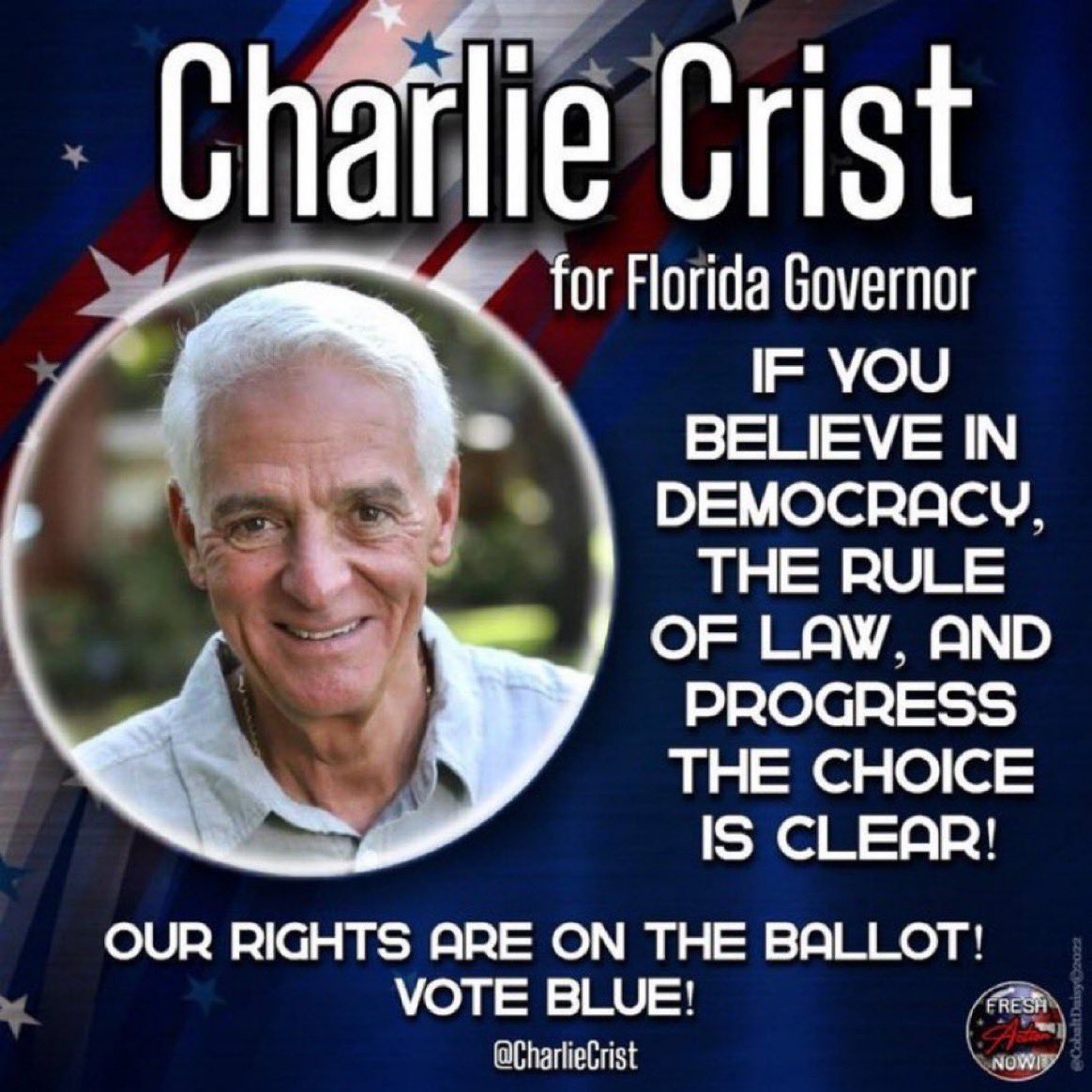 “Ron DeSantis won't protect your right to an abortion, lower your home insurance premiums, or take on the utilities to lower your rates. I will.”—@CharlieCrist Now, if you want someone to attack voters, kids, Disney & the media, DeSantis is your guy. #FreshResists #wtpBLUE