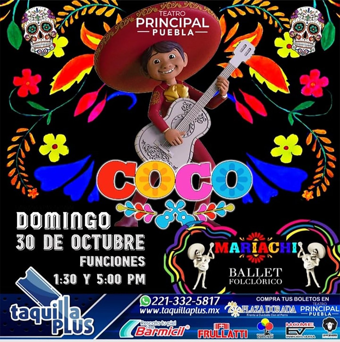 ‼COCO La obra Musical que ha divertido a niños y grandes, con Mariachi y Ballet Folklórico completamente en vivo.
Regresa a Puebla este Domingo 30 de Octubre al Teatro Principal funciones 1:30 y 5:00 PM!!
#Coco #obrainfantil #teatro #infantil #TeatroPrincipal