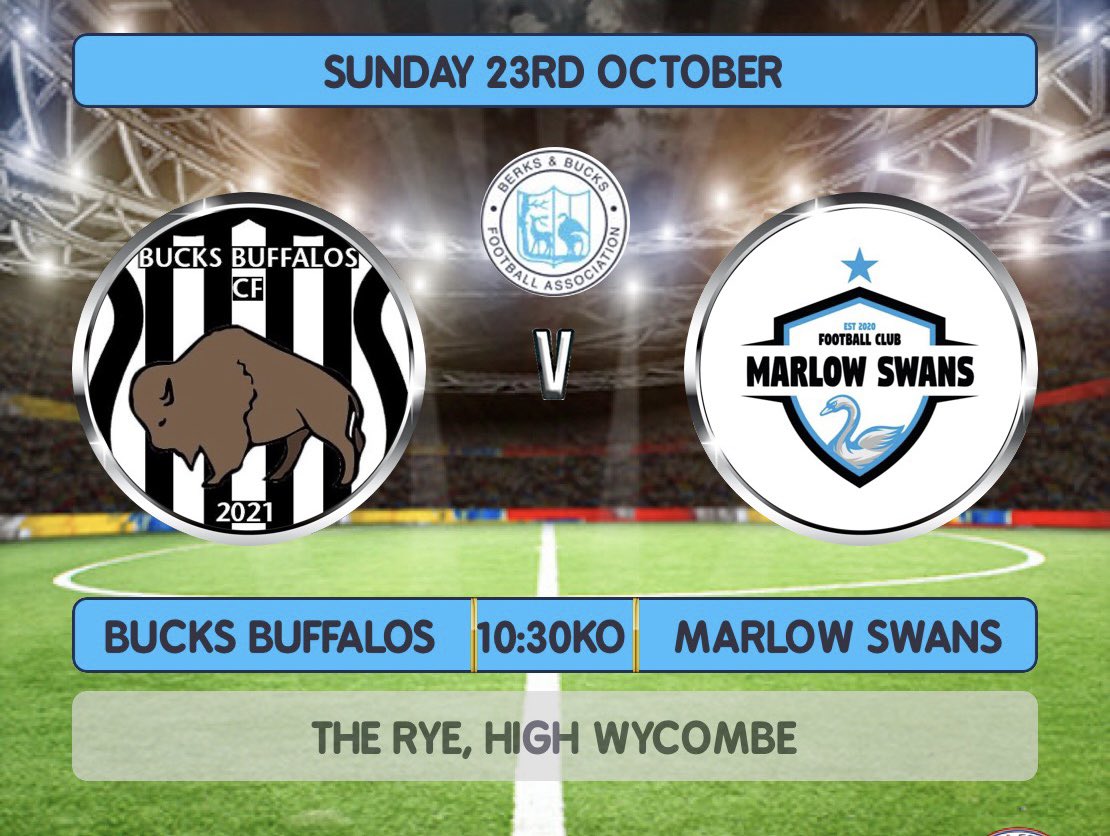 Round 1 of the Berks and Bucks Sunday Trophy we head down to The Rye to face high flying division 4 team Bucks Buffalos. See you Sunday🦢💙

#sundayfootball #uptheswans #grassroots #football