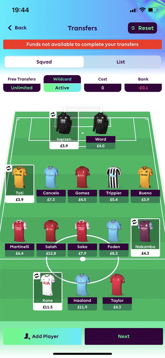 AdamCam99's tweet photo. @LetsTalk_FPL Would you risk this triple premium team on a wildcard? (Hoping to make another £0.1m from Kepa before deadline) https://t.co/tiEjKYVw5h