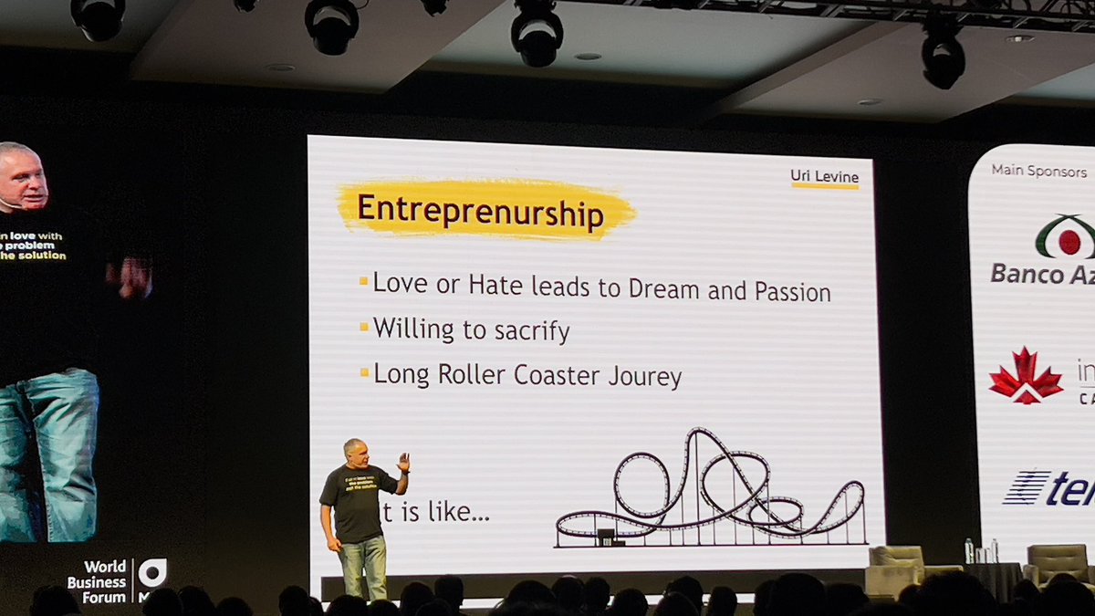 Para tu #startup necesitas dos cosas: 1. Estar enamorado del problema (al que le vas a dar solución con tu producto o servicio) 2. Tener un equipo que te apoye. <a href="/UriLevine1/">Uri Levine</a> <a href="/wobi_es/">WOBI En Español</a> #WOBI