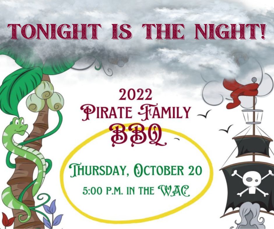 Ahoy Mateys, don't forget! The Pirate Family Picnic was rescheduled for TONIGHT at 5:00 p.m! We look forward to seeing you soon in the WAC for some pre-football fun. Any last-minute questions? Email pa@steds.org.