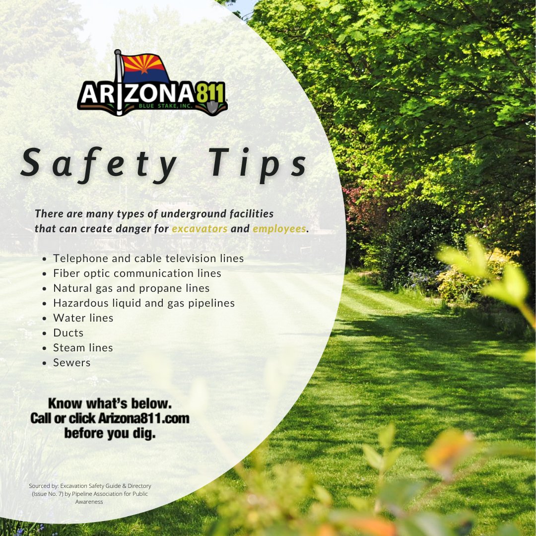 Arizona811's tweet photo. There are more than 100 billion ft of underground utilities in the U.S. Be a part of the solution and not the problem.
#az811partner #safediggingtips #safetypractices #damageprevention #knowwhatsbelow https://t.co/BZtmPNUdmA