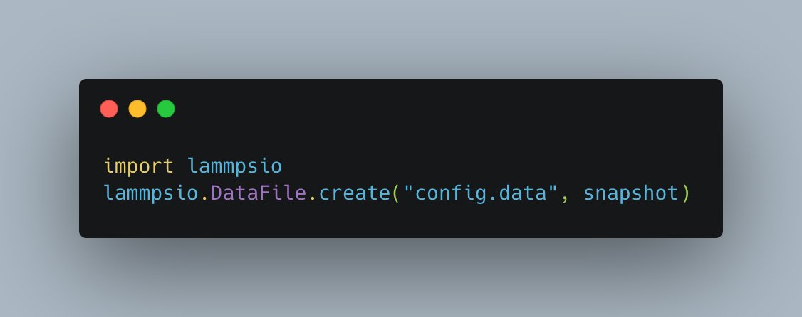 drmphoward's tweet photo. Simulators! We are working on releasing some of our tools. This week's is lammpsio, (yet another) Python package for reading &amp; writing LAMMPS data &amp; dump files. We think the interface is pretty clean in our workflows. Available @ https://t.co/kIi3HYDjOb https://t.co/l20fj7XojG