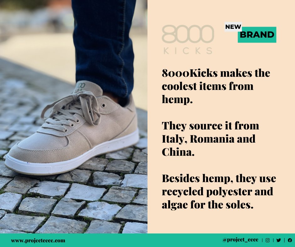 Project_Cece's tweet image. Meet our newest brand 8000Kicks! 🤩
Discover all their products here 👉cece.eco/MxtZq

#madefromhemp #hempshoes #hempbag #hempfashion #sustainableshoes