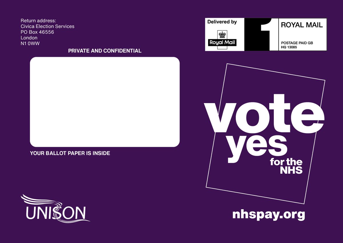 UNISON members - Keep an eye out for this envelope being posted to you today. Hotline opens on 1 November. Fill it in #VoteYesfortheNHS and return as soon as you receive it. @unisontheunion