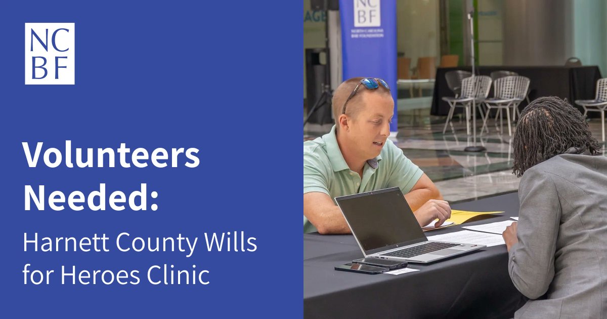 We currently need three attorney volunteers and one notary volunteer for our Wills for Heroes clinic on Oct. 26-27 in Harnett County. Pro Bono Month is the perfect time to volunteer! Learn more and register to volunteer: buff.ly/3s7qGSX. #CelebrateProBono