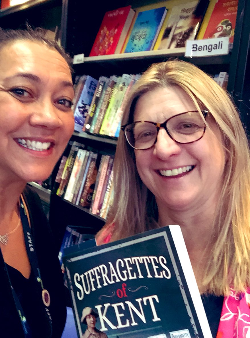 Jacinta_Read's tweet photo. A day of trips to @Medwaylibraries by Y8-11 @RivermeadSchool to listen to @JennyGodfrey19 talk about #SuffragettesOfKent and #CircleOfSix So fascinating to hear of such inspirational women and their links to #Gilingham Thank you 😊 #meettheauthor #bringingbookstolife https://t.co/KSe1J0fZwe