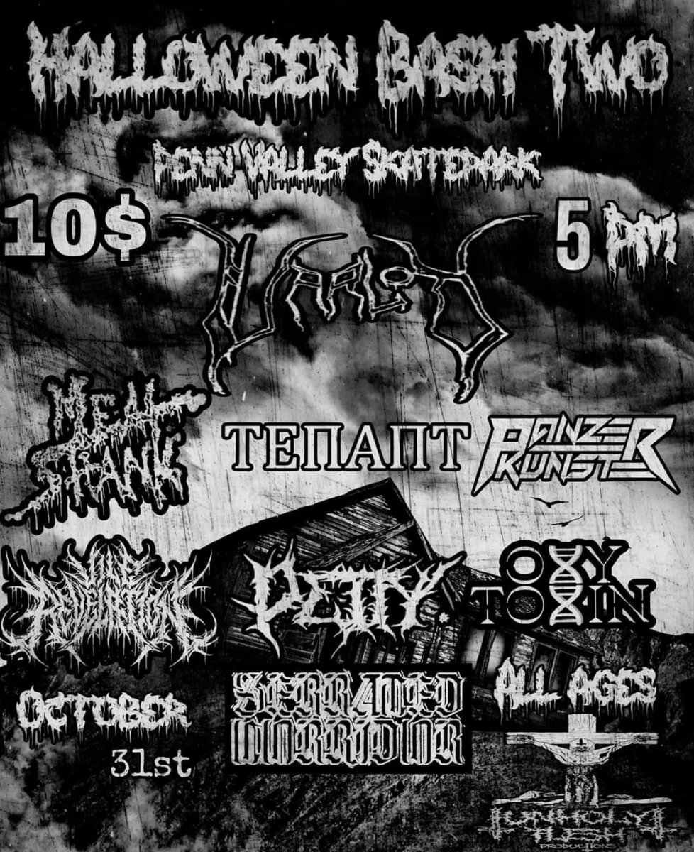 tenant_sludge's tweet photo. Spooky happenings return this Halloween at Penn Valley Skate Park! Come out for the 2nd Halloween bash!

Last year was a very important and fun show for for many reasons. Be there! https://t.co/XgZpmbCT5X