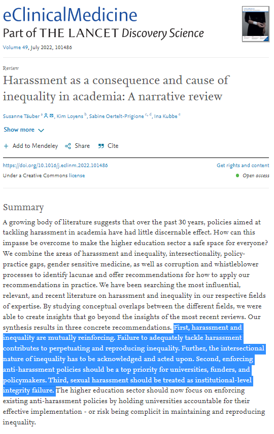 a_peterman's tweet photo. #AcademicMeToo #EconTwitter: Let's be clear about 🔗 btw harassment & inequality
"perpetrators are overwhelmingly white male supervisors abusing their position of power"
Harassment is just 1 way to maintain & reinforce power
@eClinicalMed @smoertelt
https://t.co/bzfPSHwWuQ https://t.co/sA8a8EybaG