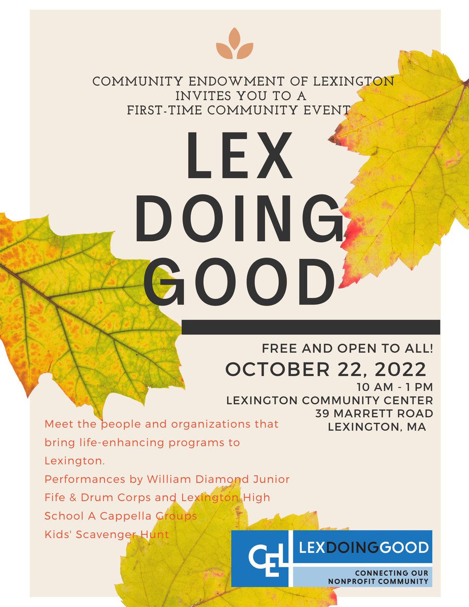 LexMediaTV's tweet photo. Head to the Community Center this Saturday 10/22 from 10-1pm for #LexDoingGood, a free event connecting nonprofits and town agencies with the Lexington community. Come learn about current programming and volunteering, watch student performances, and more: https://t.co/Y0x8Hxaqes https://t.co/EjQORES4x5