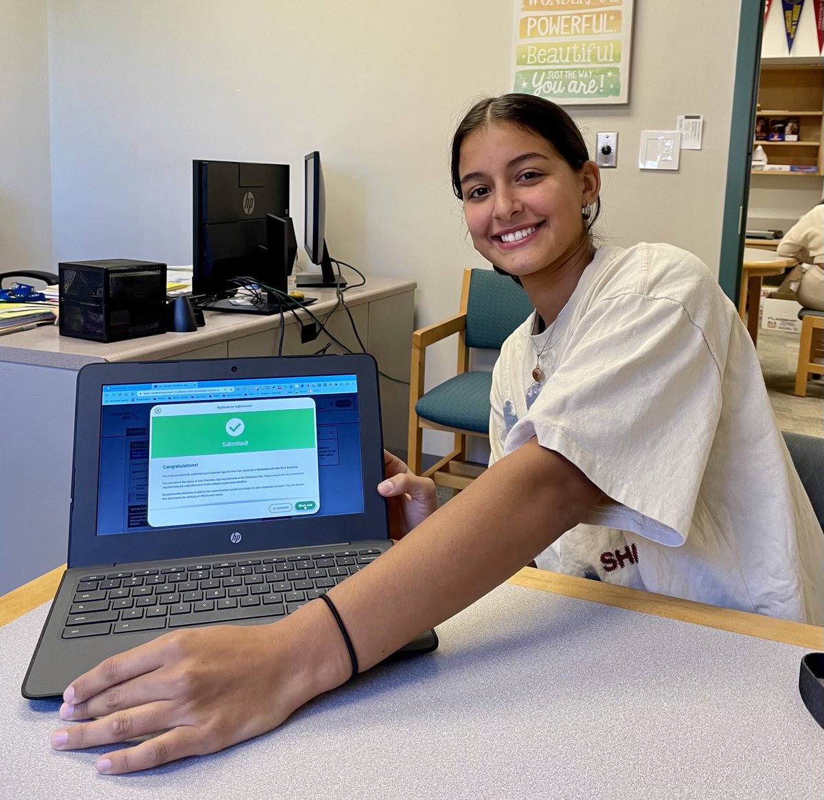 MHSGuidance1's tweet photo. Congratulations GSantos on submitting your college apps today! #Mashpee #Falcons2023 #HardWorksPaysOff #CommonApp https://t.co/vQmNTNN5Z0