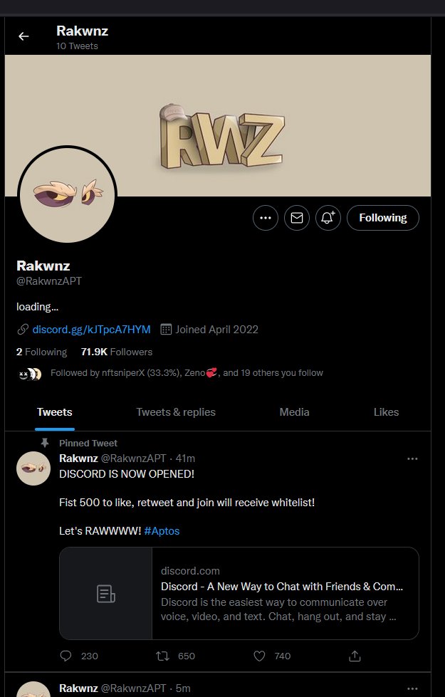 Gakko Monkez by TAZ Azrael is back
This time as a rug on Aptos chain, called Rawknz! 
So, please, do me a favour and be cautious when dealing with anything related to this and spread the word as well as you can !
Check Gakko Monkez on ME if need be (they are flagged)
@RakwnzAPT