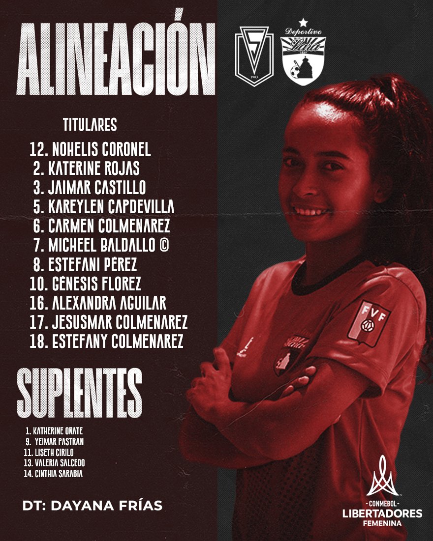 femdepor's tweet photo. #LibertadoresFEM  | ¡Así forman nuestras ROJINEGRAS para enfrentar a @StgoMorningFem ! 

¡Vamos por la clasificación! 💯💪🏻

#DaleDEPOR 🔴⚫️
#LaGloriaEsDeEllas https://t.co/6BTdPFeekE