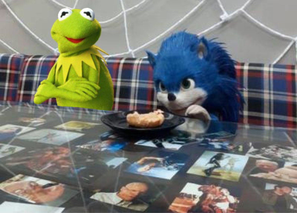 PUPPET COMEDY FACT:
The first Sonic movie trailer originally featured Kermit's rap from The Muppets Party Cruise, but when The Frog was shown the trailer, the original design for Sonic drove him insane, destroying everything in His path and screaming 