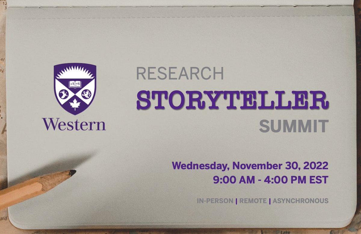 Western Health Sciences (@westernufhs) on Twitter photo We are excited to host the Research Storyteller Summit at <a href="/WesternU/">Western University</a> on Wednesday, November 30. It’s a full-day masterclass about effectively using narrative to develop and communicate research. Free event. Join us in person, remotely, or asynchronously. uwo.eu.qualtrics.com/jfe/form/SV_ex… We are excited to host the Research Storyteller Summit at <a href="/WesternU/">Western University</a> on Wednesday, November 30. It’s a full-day masterclass about effectively using narrative to develop and communicate research. Free event. Join us in person, remotely, or asynchronously. uwo.eu.qualtrics.com/jfe/form/SV_ex…