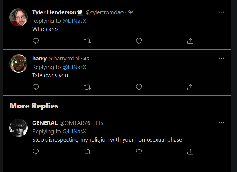 freopt's tweet photo. @LilNasX literally first 3 replies lmfaoo obsessed https://t.co/KK6bCXRcXA