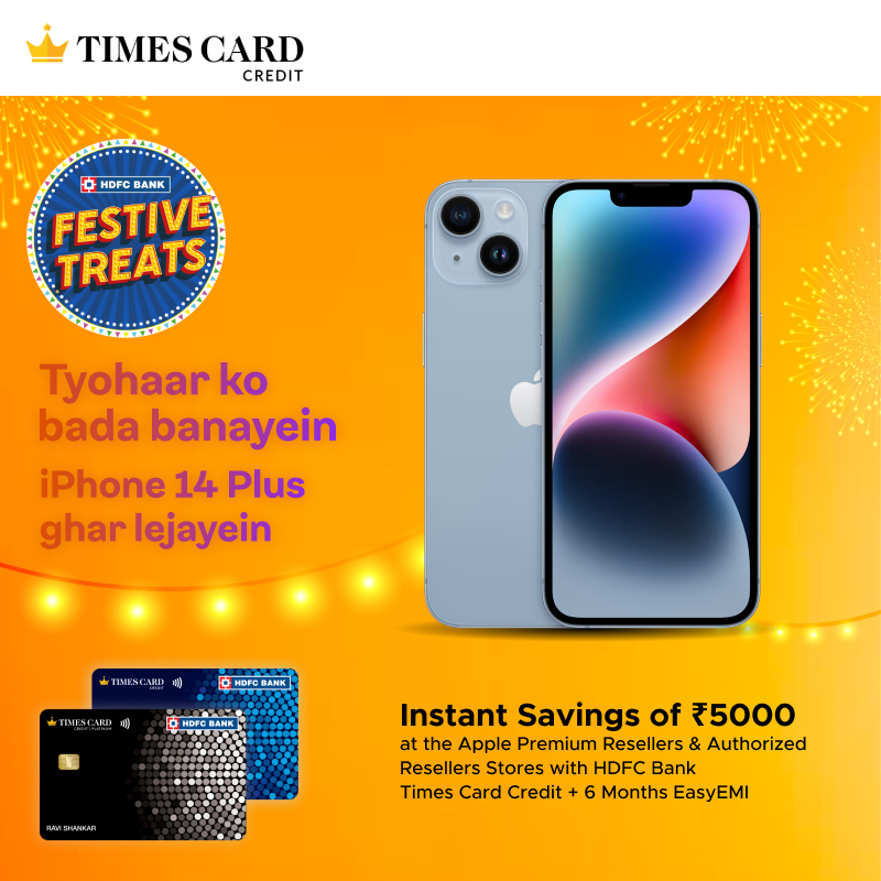 Make room for the new iPhone 14 Plus!! Get instant savings of Rs 5000* with your HDFC Bank Times Card Credit
*T&amp;C
#iphone #iphone14plus #diwali #festivetreat #diwalioffer #diwalispecial #festival #festive #celebrations #electronics #offer #bonanza #sale #promotion #deal #savings