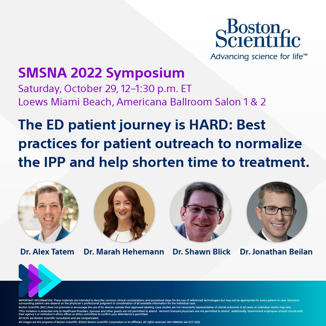 #SexMed22 Save the date: Learn how you can help patients solve ED. Join us for an interactive discussion with @doctorblick , @alextatem , @MarahHehemannMD, and @JonBeilan . #SMSNA22
