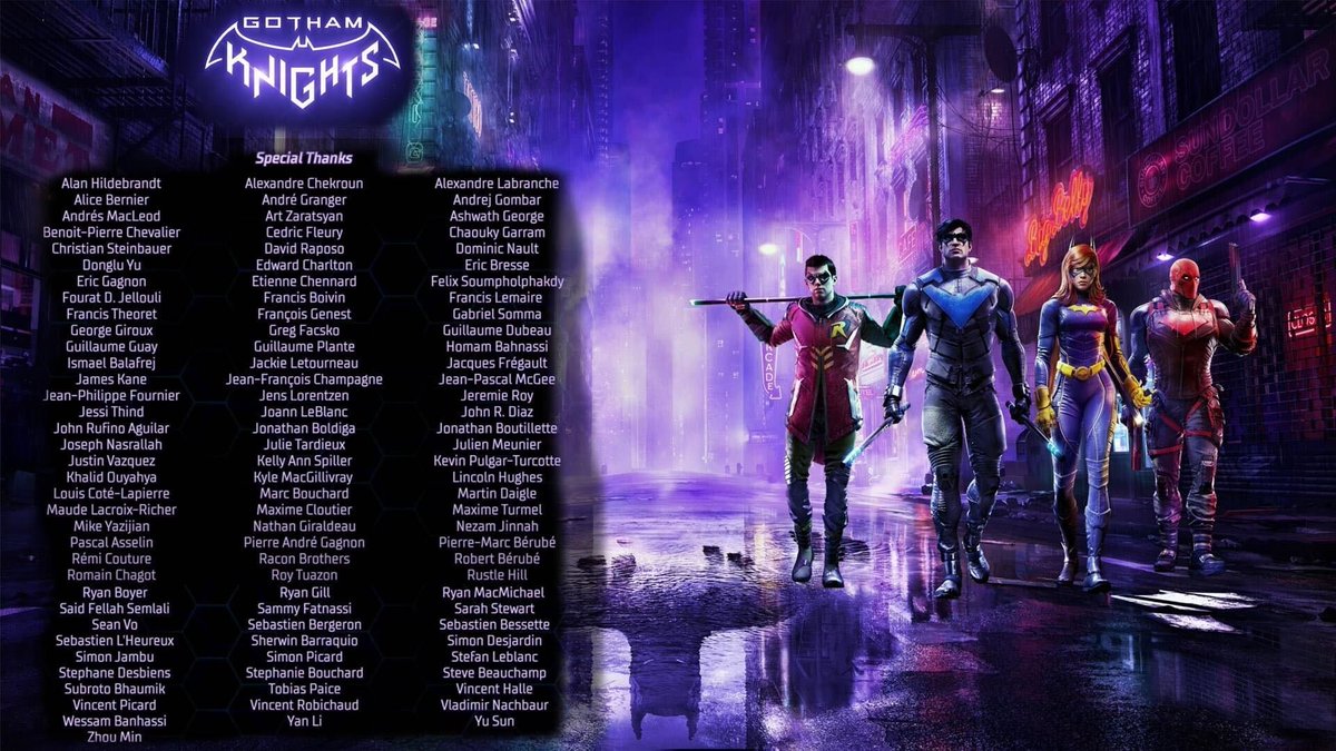 Thanks to <a href="/WBGamesMTL/">WB Games Montréal</a> for including me in <a href="/GothamKnights/">Gotham Knights</a> Special Thanks section. It was my first job in the gaming industry, so working on a Batman game was thrilling. Congrats to the team for the launch of the game.