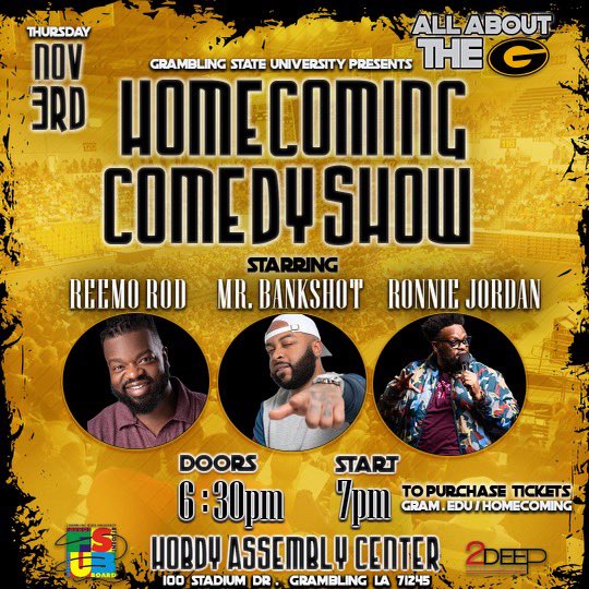 WhatsUpwithFSUB's tweet photo. #GramFam Brace yourself for laughs, a good time, and a lit night‼️ Come clown with us Thursday, November 3rd at 7:00pm for our Comedy Show at the Hobdy Assembly Center #AllAboutTheG #HC22 https://t.co/A2ZJTXgJ15