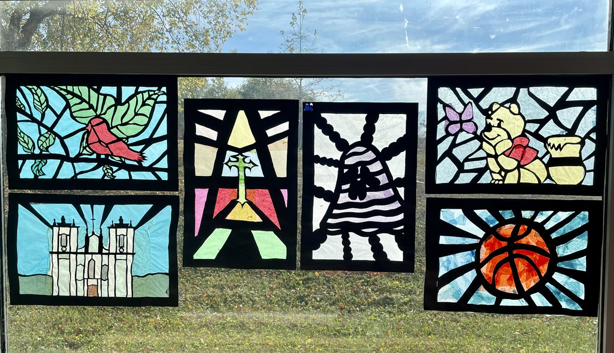 Art 1 explores how to incorporate negative spaces in an overall design to mimic stained glass with paper.  Love how they look when the light comes through.  <a href="/ACPSFineArts/">ACPS Arts</a> @bethcosta6 <a href="/lisaperegoy511/">Lisa Peregoy</a> #acps #artsed