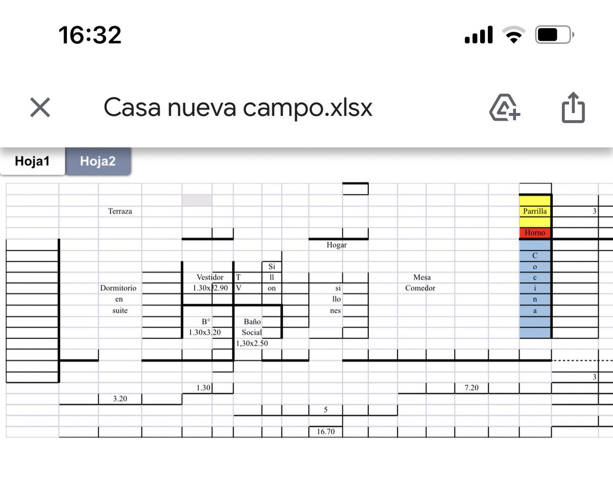 paufromctes's tweet image. Un cliente contador me mando un croquis de lo que pretende de su casa en EXCEL! Los bordes negros de las celdas son “paredes” 🤌🏼🤌🏼🤌🏼