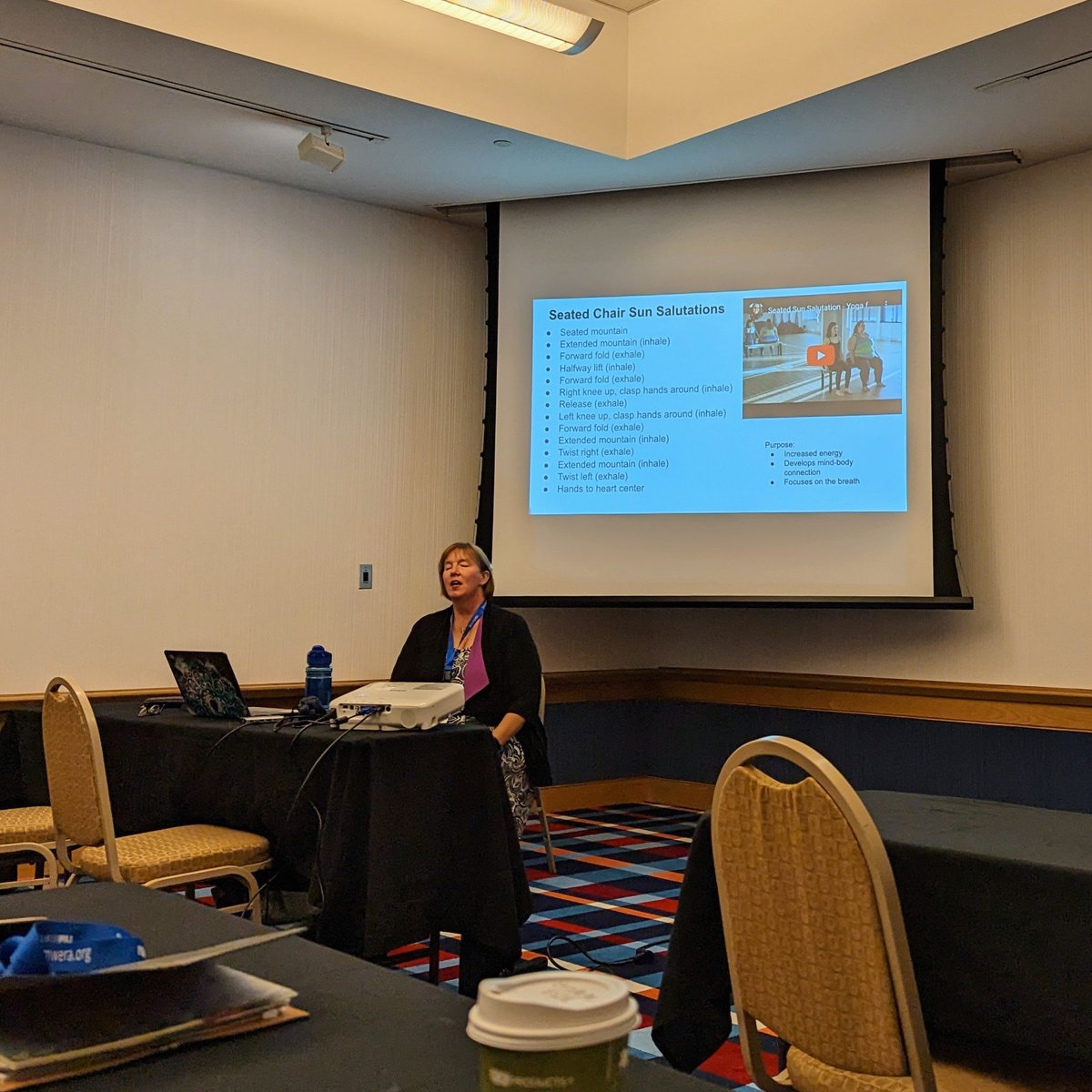 ramshaukhan's tweet photo. @LitProfSuz of @KSUCollegeofEd presenting on 'Wellbeing for Higher Education Professionals' @mwera, 2022. Love a quick energizing yoga session in between all the academic chatter!🧘🏻‍♀️
#AcademicChatter #Wellbeing #mindfulness #mwera22 https://t.co/Af8bNsAm41