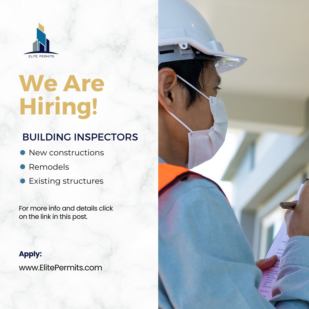 WE ARE HIRING BUILDING INSPECTORS👷‍♂️👷‍♀️

Don't miss out this opportunity to grow your career with a growing business✨

For more information and to apply, click here: elitepermits.com/elite-permits-…

#wearehiring #buildinginspectors