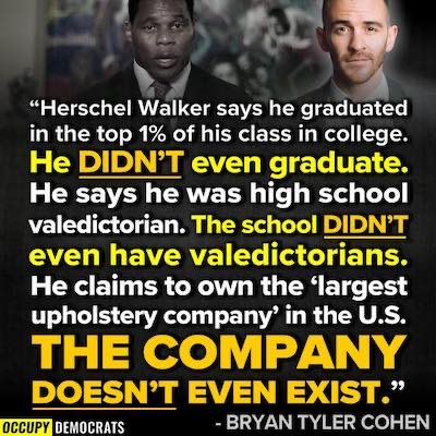 BigBlueWaveUSA's tweet photo. It’s absolutely ridiculous that this race is close, especially after Raphael Warnock has done an excellent job so far. Herschel Walker’s own son (the one he acknowledges) has warned Georgia that Herschel is a liar and a fraud. #VoteBlueToSaveGeorgia #VoteBlueToSaveAmerica https://t.co/bekxA9m6ej