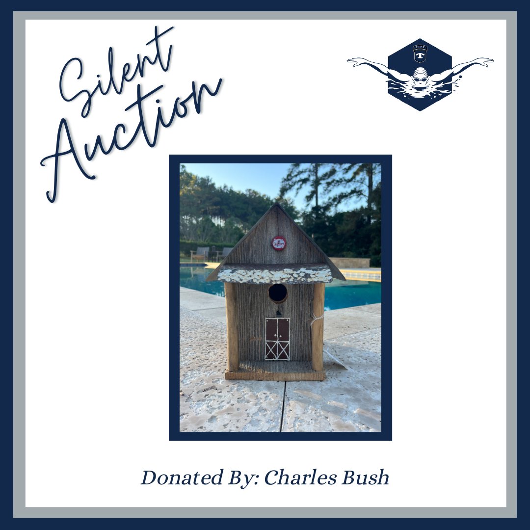 Thank you to Charles Bush for donating this beautiful bird house. This item is valued at $45 and will be available for bid in the silent auction. Thank you Charles Bush for your support of the Blue Devil Swim Team.