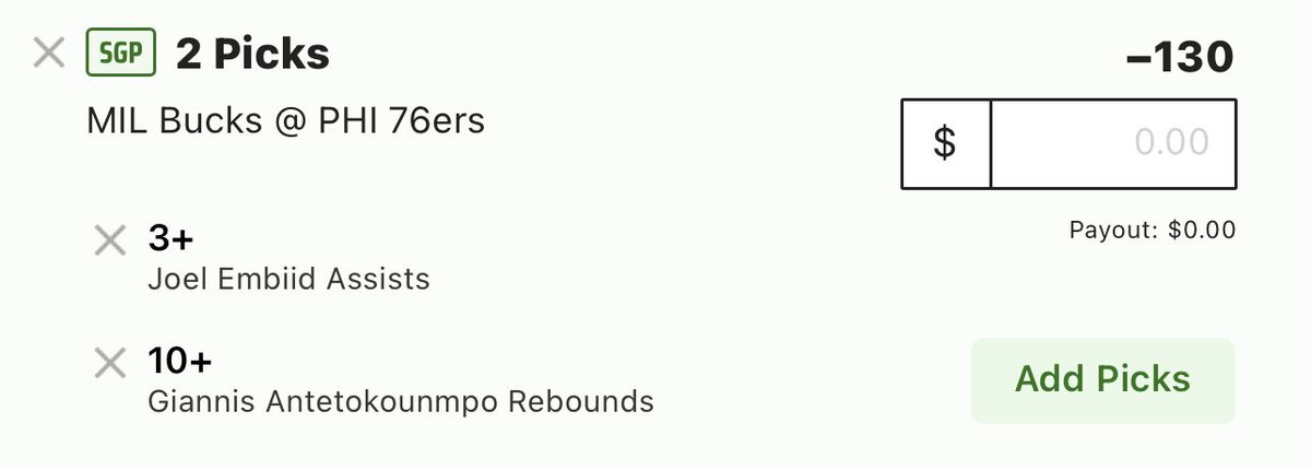 anotherpropguy's tweet photo. 1U Giannis 10+ rebs/Embiid 3+ ast (-130)

- Giannis avg 14 rebs vs Embiid
- Embiid avg 5.2 ast vs Giannis
- This SGP has hit in each of L9 matchups
- Doubles towards Embiid should allow for pAST as well as rebs for Giannis https://t.co/YBlJn1ZoiF