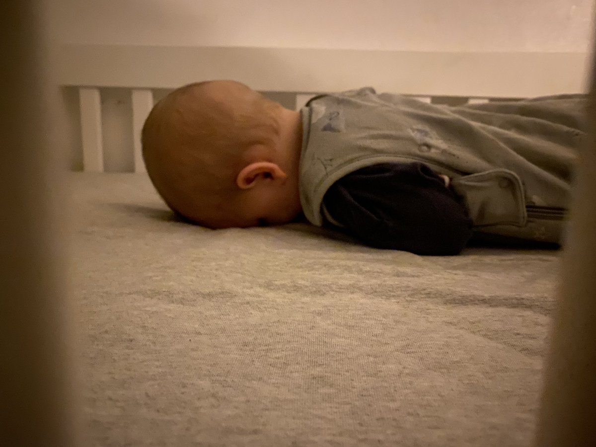 AmyHawkins02's tweet photo. NHS official advice: Make sure your baby is sleeping flat on their back with plenty of space to breathe 

My 8 month old every single night: https://t.co/iiwbdlgzr3