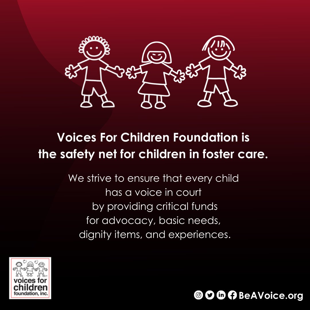 #WhySupportVoices? Voices For Children Foundation is the safety net for children in foster care. We strive to ensure that every child has a voice in court by providing critical funds for advocacy (through the @GAL11Volunteers), basic needs, dignity items, and experiences.