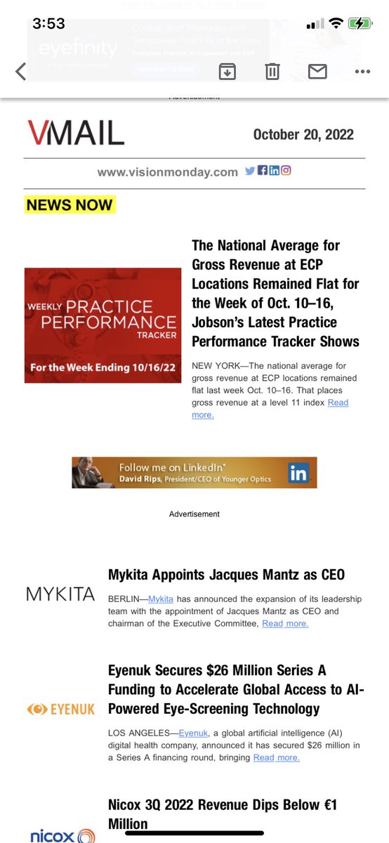 MarjorieAxelrad's tweet photo. Hello! Today’s @VisionMonday VMail covers the latest Jobson Weekly Research Tracker,  new CEO at ⁦@MYKITAofficial⁩ ⁦@EyenukInc⁩ nee funding and more… https://t.co/ZGlmjZsJ9t