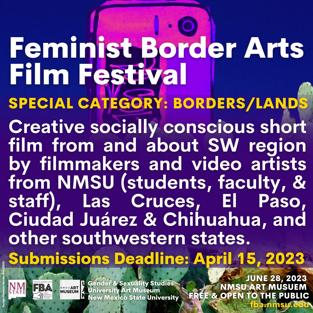 gensXprof's tweet photo. 2023 #FBAFF is dedicated to the memory of visual artist & late NMSU student, Emilia Rueda. A special category for entries "Borders/Lands” has been created in her honor. It features socially conscious shorts abt the region by #NMSU #LasCruces #ElPaso #CiudadJuarez creators. #film https://t.co/UkqCsiYpdn