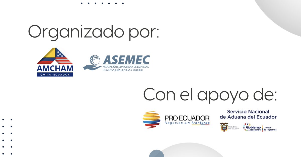 ASEMEC_ECUADOR's tweet photo. Acompáñanos en la tercera edición del Summit de Facilitación de Comercio y Logística organizado por #ASEMEC y @amchamec
📆 miércoles 26 de octubre de 2022
📌 Hotel Hilton Colón Quito
🕛 08H30 a 13H30
➡️ Agenda y registro: https://t.co/TM7hhuxtTK https://t.co/wyephGTGdY