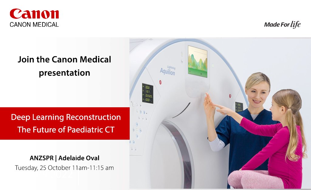 CanonMedicalANZ's tweet image. Attending #ANZSPR2022?

Join the Canon Medical presentation on Tuesday, 25 October at 11 - 11:15am and discover how #DeepLearningReconstruction is the future of #paediatric #CT. 

For more information: bit.ly/3SzgayR