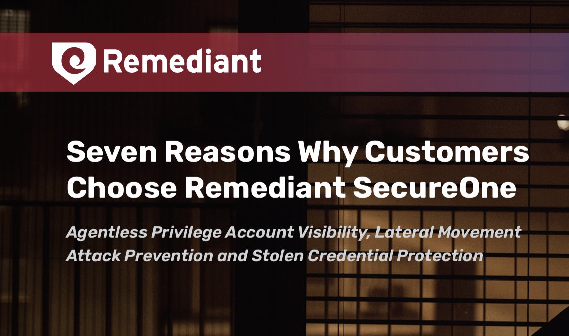 Remediant's tweet image. SecureONE follows the Remediant #PAMplus approach, which stops #lateralmovement and goes above and beyond legacy PAM in protecting access. Download our solution brief to see the 7 Reasons Why Customers Choose Remediant #SecureONE: remediant.com/hubfs/SB_7Reas…