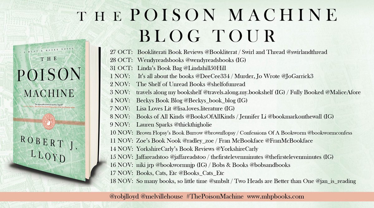 I've just started this and loving it already! Looking forward to my stop on the #blogtour in a few weeks. 
@NikkiTGriffiths @robjlloyd @melvillehouse #ThePoisonMachine #bookbloggers #booktwitter #books