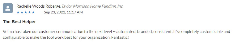 VelmaMarketing's tweet photo. We recently got this awesome review from our friends over at Taylor Morrison! Thanks for the kind words! https://t.co/dVP4QhdBrR